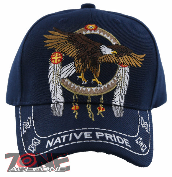 NEW! NATIVE PRIDE INDIAN AMERICAN FEATHERS BIG EAGLE CAP HAT ALL NAVY