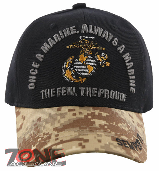 Berretto USMC Semper Fi – Once A Marine Always A Marine, Nero, Regolabile, Eagle Emblems - Foto 3