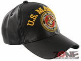 NEW! US MARINE CORPS USMC BIG FAUX LEATHER BALL CAP HAT BLACK