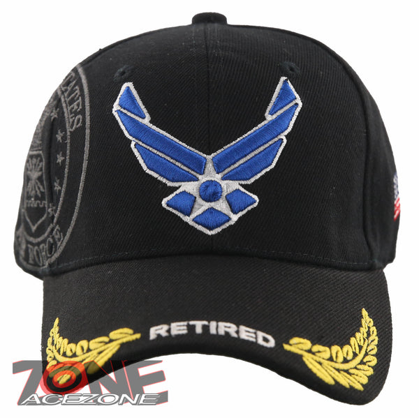 NEW! US AIR FORCE USAF WING RETIRED LEAF SHADOW CAP HAT BLACK