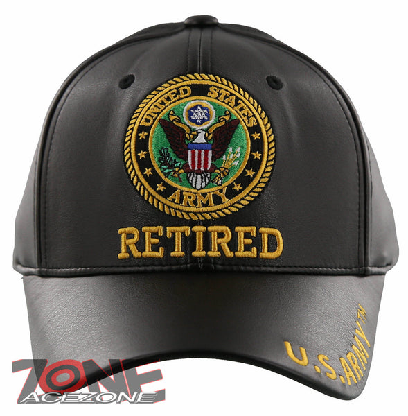 NEW! US ARMY RETIRED FAUX LEATHER BALL CAP HAT BLACK