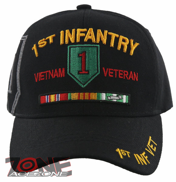 NEW! US ARMY 1ST INFANTRY VIETNAM VETERAN MILITARY BALL CAP HAT BLACK