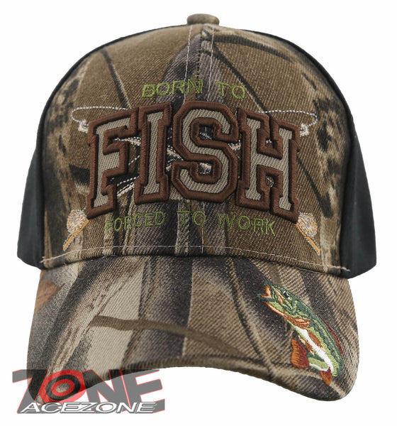 NEW! BORN TO FISH FORCED TO WORK OUTDOOR SPORT FISHING CAP HAT CAMO