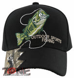 NEW! FISH BASS OUTDOOR SPORT FISHING BALL CAP HAT BLACK