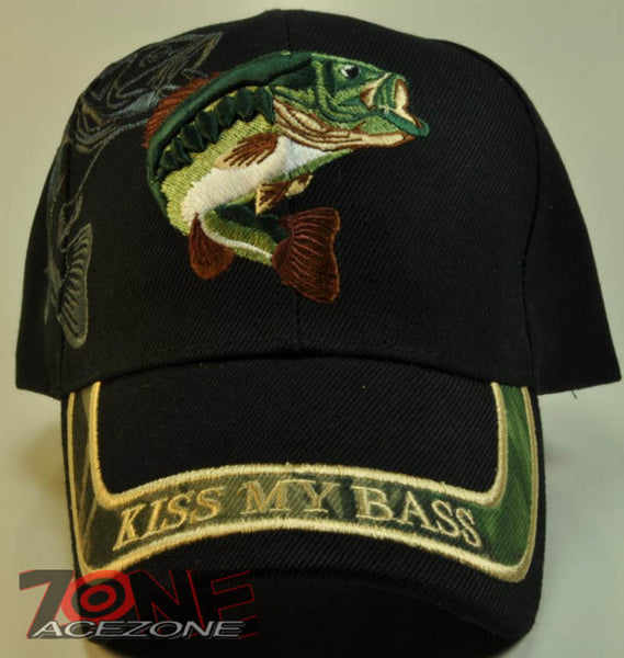 NEW! KISS MY BASS FISHING BLACK CAMO CAP HAT