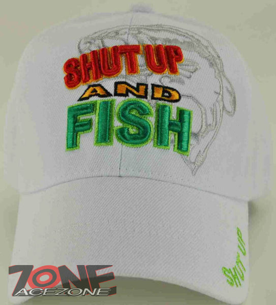 WHOLESALE NEW! SHUT UP AND FISH FISHING CAP HAT WHITE