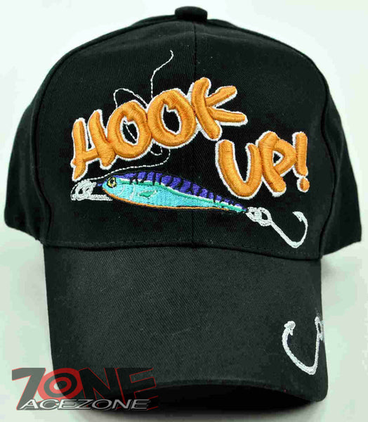 HOOK UP! W/SILVER YARN FISHING CAP HAT BLACK –