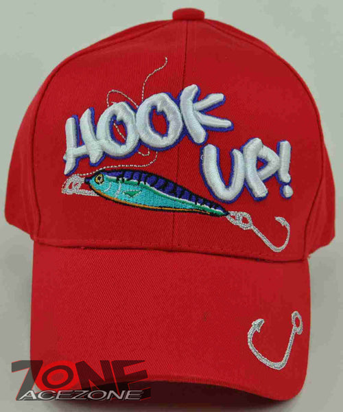 HOOK UP! W/SILVER YARN FISHING CAP HAT RED –