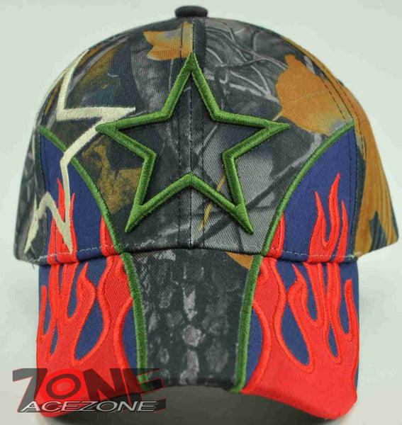 NEW! SIDE FLAME TEXAS DALLAS STAR CAP HAT DARK CAMO