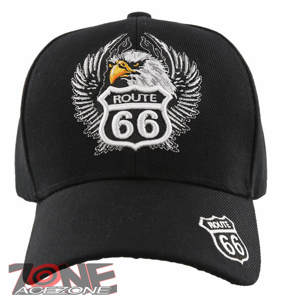 NEW! US ROUTE 66 EAGLE WING BALL CAP HAT BLACK