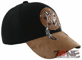 NEW! NATIVE PRIDE WOLF FEATHERS FAUX LEATHER BASEBALL CAP HAT BLACK