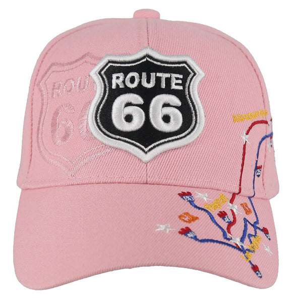 NEW! US ROUTE 66 LOS ANGELES TO CHICAGO ROUTE MAP BALL CAP HAT PINK