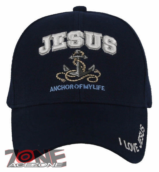 JESUS ANCHOR OF MY LIFE CHRISTIAN BALL CAP HAT NAVY