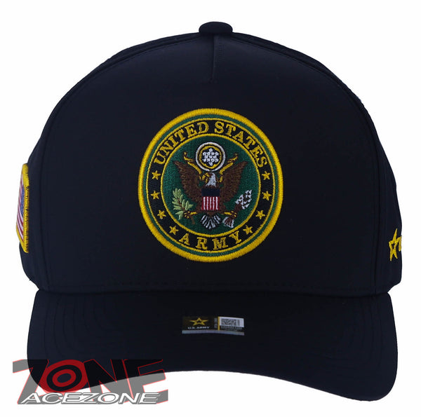 US ARMY 5 PANEL ROUND FULL EMBROIDERED USA FLAG CAP HAT BLACK