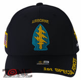 US ARMY 1ST SPECIAL FORCES AIRBORNE USA FLAG CAP HAT BLACK