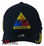 US ARMY 1ST ARMORED DIVISION OLD IRONSIDES USA FLAG CAP HAT BLACK