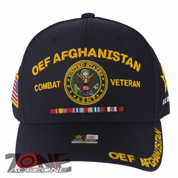 NEW! US ARMY OEF AFGHANISTAN COMBAT VETERAN FLAG USA BALL CAP HAT BLACK
