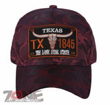 TEXAS TX THE LONE STAR STATE 1845 BASEBALL CAP HAT CAMOUFLAGE BURGUNDY
