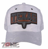 TEXAS TX LONE STAR STATE HORN FAUX LEATHER BASEBALL CAP HAT CAMOUFLAGE WHITE