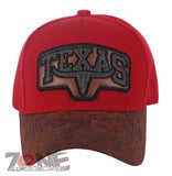 TEXAS TX LONE STAR STATE HORN FAUX VISOR LEATHER BASEBALL CAP HAT RED