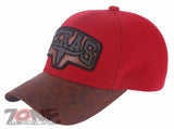 TEXAS TX LONE STAR STATE HORN FAUX VISOR LEATHER BASEBALL CAP HAT RED