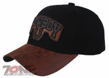 COWBOY HORSESHOE FAUX VISOR LEATHER BASEBALL CAP HAT BLACK