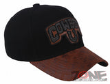 COWBOY HORSESHOE FAUX VISOR LEATHER BASEBALL CAP HAT BLACK