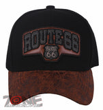 USA US ROUTE 66 FAUX VISOR LEATHER BASEBALL CAP HAT BLACK