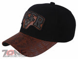 DEER HUNTING FAUX VISOR LEATHER BASEBALL CAP HAT BLACK