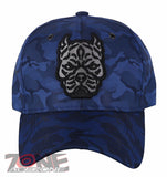 NEW! DOG PITBULL HEAD BASEBALL CAP HAT CAMOUFLAGE ROYAL BLUE