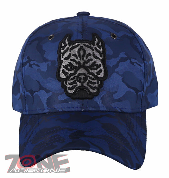 NEW! DOG PITBULL HEAD BASEBALL CAP HAT CAMOUFLAGE ROYAL BLUE