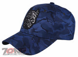 NEW! DOG PITBULL HEAD BASEBALL CAP HAT CAMOUFLAGE ROYAL BLUE