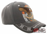 NEW! NATIVE PRIDE INDIAN AMERICAN FEATHERS BIG EAGLE CAP HAT GRAY