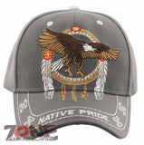 NEW! NATIVE PRIDE INDIAN AMERICAN FEATHERS BIG EAGLE CAP HAT GRAY