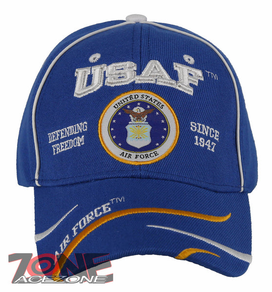NEW! US AIR FORCE USAF LOGO DEFENDING FREEDOM SINCE 1947 BALL CAP HAT BLUE