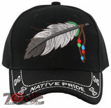 NEW! NATIVE PRIDE INDIAN AMERICAN BIG FEATHERS BASEBALL CAP HAT BLACK