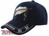 NEW! NATIVE PRIDE INDIAN AMERICAN BIG FEATHERS BASEBALL CAP HAT NAVY