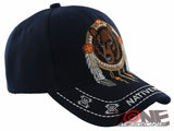 NEW! NATIVE PRIDE INDIAN AMERICAN FEATHERS BEAR CAP HAT NAVY