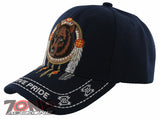 NEW! NATIVE PRIDE INDIAN AMERICAN FEATHERS BEAR CAP HAT NAVY