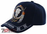 NEW! NATIVE PRIDE INDIAN AMERICAN FEATHERS BUFFALO SKULL CAP HAT NAVY