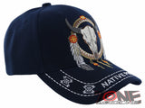 NEW! NATIVE PRIDE INDIAN AMERICAN FEATHERS BUFFALO SKULL CAP HAT NAVY