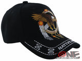 NEW! NATIVE PRIDE INDIAN AMERICAN FEATHERS BIG EAGLE CAP HAT ALL BLACK
