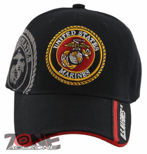 NEW! US MARINE CORPS USMC ROUND SIDE LINE CAP HAT BLACK