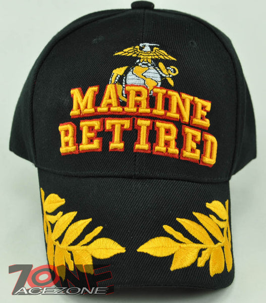 NEW! USMC RETIRED MARINE CAP HAT BLACK