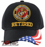 NEW! USMC RETIRED SIDE FLAG MARINE CAP HAT BLACK