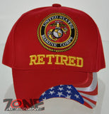 NEW! USMC RETIRED SIDE FLAG MARINE CAP HAT RED