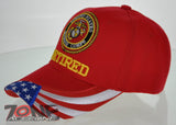 NEW! USMC RETIRED SIDE FLAG MARINE CAP HAT RED