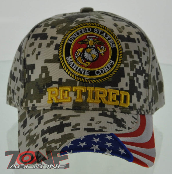 NEW! USMC RETIRED SIDE FLAG MARINE CAP HAT CAMO