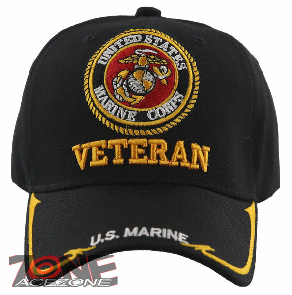 NEW! USMC US MARINE VETERAN SIDE LINE CAP HAT BLACK