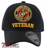 NEW! USMC US MARINE VETERAN ROUND SHADOW CAP HAT BLACK